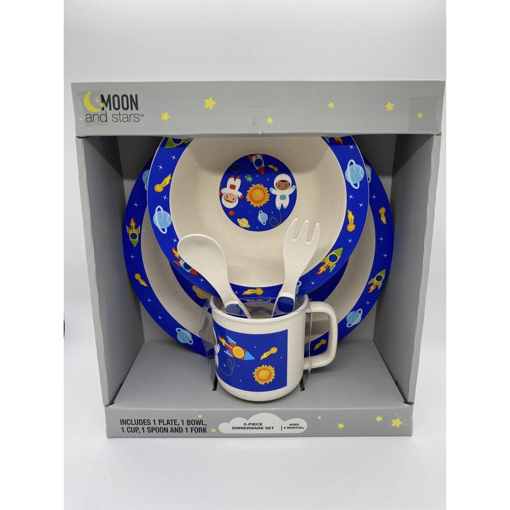 Moon And Stars 5-piece Bamboo Fiber Dinnerware Set Astronaut Space